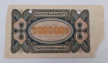 Старая немецкая банкнота номиналом 2 миллиона марок 1923 года.