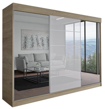 SZAFA MILAN - 3D 210 CM - SONOMA ( 1x LACOBEL ) - garderoba z lustrem