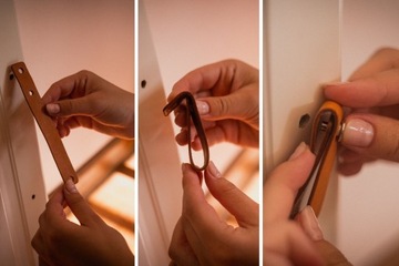 GAŁKA MEBLOWA UCHWYT do mebli koniakowy brąz skóra + śruby