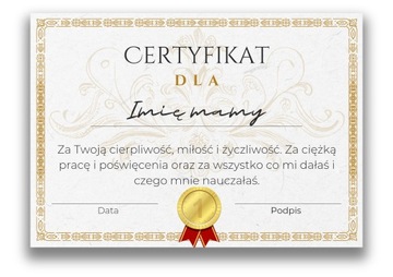 Dyplom dla mamy, personalizowany prezent na Dzień Matki, A4