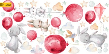 Детские наклейки на стену БУНТЫ, ЦВЕТНЫЕ ШАРИКИ КРОЛИК