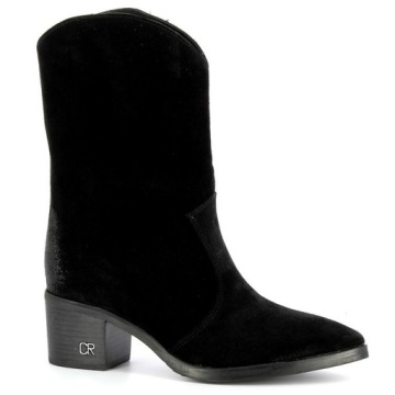 CARINII B5539 BOTKI KOWBOJKI SKÓRA ZAMSZ CZARNE