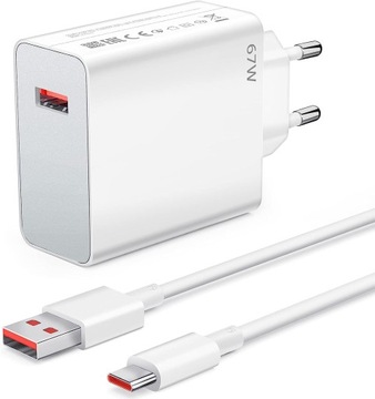 БЫСТРОЕ ЗАРЯДНОЕ УСТРОЙСТВО ДЛЯ ТЕЛЕФОНА XIAOMI USB C МОЩНЫЙ БЛОК ПИТАНИЯ 67 Вт + КАБЕЛЬ 1 М