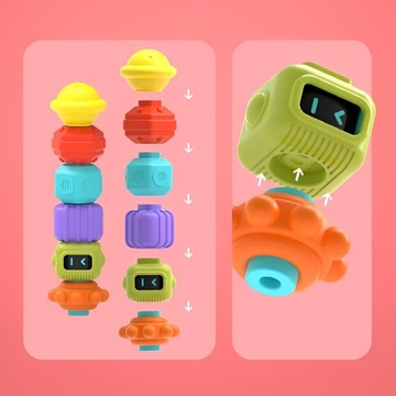 СОРТИРОВЩИК БЛОКОВ ГИБКИЙ МОНТЕССОРИ СЕНСОРНЫЙ КУБ РЕЗИНЫ 6 БЛОКОВ