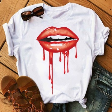 Y2k T-shirty Nowe kobietymoda makijaż czerwone ust