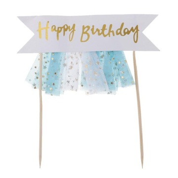 Opakowanie 6 szt./zestaw Happy Birthday z tiulowym banerem na wierzch tortu