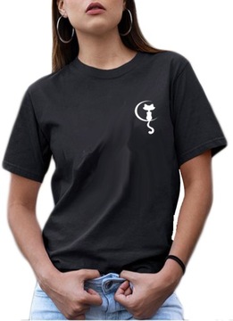 Koszulka Damska T-Shirt z Nadrukiem Kot L
