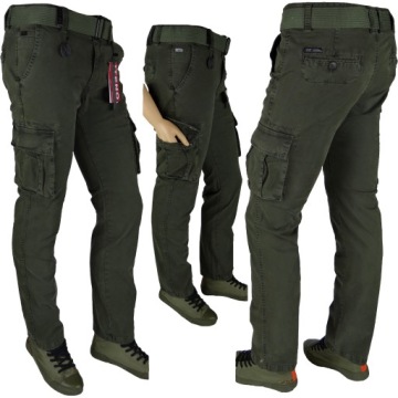 SPODNIE BOJÓWKI ZIELONE Stretch z paskiem r34 IT. Różne Rozmiary