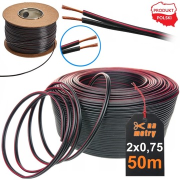 KABEL PRZEWÓD DO LED DWUŻYŁOWY CZARNY 2x0,75 MIEDŹ | 50m