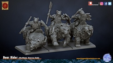 Dwarf Riders on Bear - DL Miniatures - Druk 3D