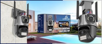 KAMERA ZEWNĘTRZNA WIFI OBROTOWA IP PODWÓJNA APLIKACJA ALARM DETEKCJA 2x4MP