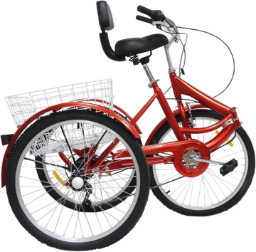 Красный 24-дюймовый 7-скоростной складной трехколесный велосипед