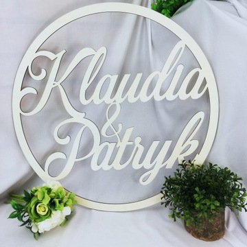 WIANEK KOŁO ŚLUB WESELE NAPIS IMIONA na ścianę