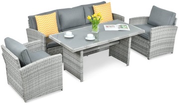 Zestaw Mebli Ogrodowych z technorattanu BORNEO Stone Grey Kanapa + 2 Fotele