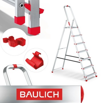 Drabina aluminiowa domowa 7 stopniowa składana BAULICH hak i stopki GRATIS!