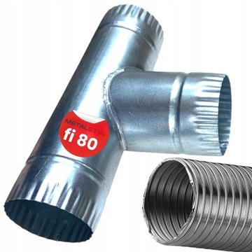 Trójnik 80 mm łącznik do rury spiro wentylacyjnej 90° ocynk