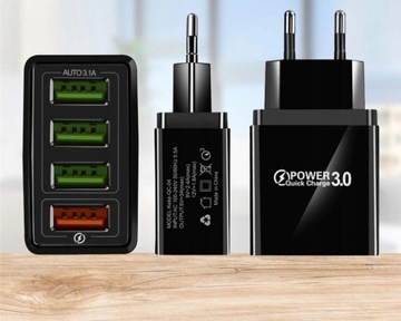 БЫСТРОЕ СЕТЕВОЕ ЗАРЯДНОЕ УСТРОЙСТВО 4xUSB QC 3.0 БЛОК ПИТАНИЯ РАЗЪЕМ ДЛЯ ТЕЛЕФОНА