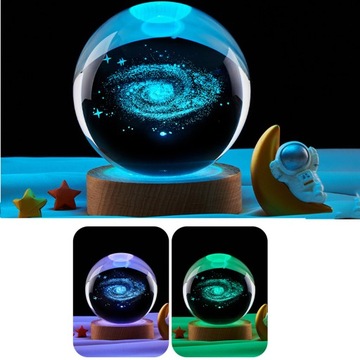 LAMPKA NOCNA 3D Z KRYSZTAŁOWEJ KULI + ŚWIECĄCA PODSTAWA 16 KOLORÓW