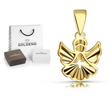 ZŁOTA PIĘKNA ZAWIESZKA WISIOREK 585 ANIOŁEK DIAMENTOWANY Z KRZYŻYKIEM