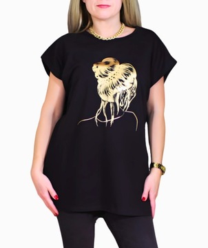 BLUZKA KOSZULKA T-SHIRT NADRUK ZŁOTY KOBIETA KOK BAWEŁNA 4XL, XXXL 48