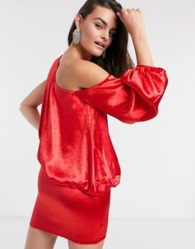 DESIGN Satynowa czerwona mini sukienka luźna XS