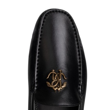 ROBERTO CAVALLI luksusowe męskie mokasyny ITALY BLACK / GOLD roz.43