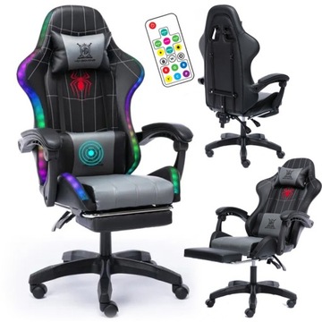 ПОВОРОТНОЕ ИГРОВОЕ КРЕСЛО С RGB СВЕТОДИОДНОЙ ПОДГОТОВКОЙ И МАССАЖНЫМ КРЕСЛОМ