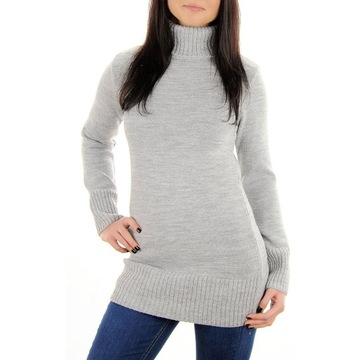 Golf Damski Długi ciepły sweter LAEMI 021 Szary L/XL
