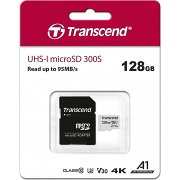 TRANSCEND 128 GB micro SD XC 300s UHS U3 95MBs A1