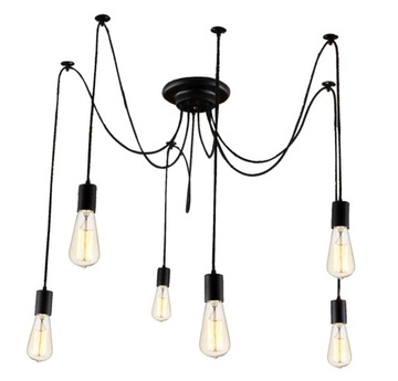 LAMPA SUFITOWA WISZĄCA LED LOFT ŻYRANDOL RETRO PAJĄK E27 x6 CZARNA ZD74