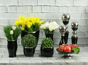 Doniczka ceramiczna osłonka czarna owal 21x10x10