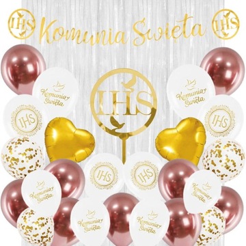 BALONY PIERWSZA KOMUNIA ŚWIĘTA ZESTAW GOLD ROSE
