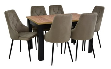 stół DĄB CRAFT do salonu 6 krzeseł pikowany VELVET