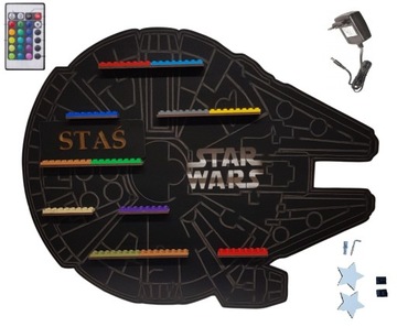Półka LAMPKA Z IMIENIEM klocki STAR WARS STATEK MILENIUM SOKÓŁ figurki