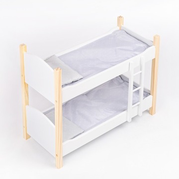 KINDERPLAY ДЕРЕВЯННАЯ ДВУХЭТАЖНАЯ КРУЖЕВАЯ КРОВАТЬ 53см + ПОСТЕЛЬНОЕ ПРИНАДЛЕЖНОСТИ