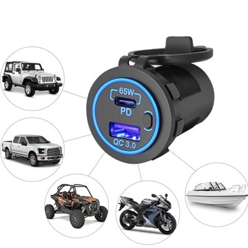 Выходная розетка автомобильного зарядного устройства USB, 65 Вт, 12 В, 24 В