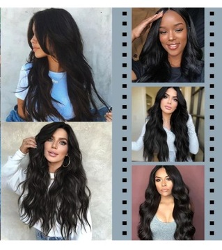 ПАРИК ЖЕНСКИЙ ДЛИННЫЕ ВОЛОСЫ ЧЕРНЫЕ ВОЛНЫ РЕАЛИСТИЧЕСКИЙ ОБЪЕМ 65 СМ