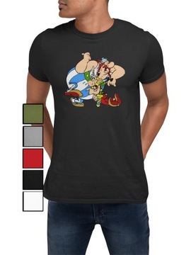 KOSZULKA T-SHIRT MĘSKA Z NADRUKIEM BAJKI ASTERIX OBELIX WZORY MIX – M
