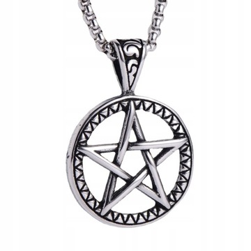 NASZYJNIK Srebrny Stal Łańcuszek PENTAGRAM 311