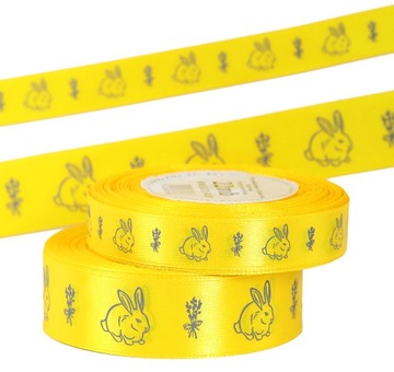 Лента атласная «ПАСХАЛЬНЫЙ ЗАЯЦ», 15мм/22мб, 3 цвета на выбор.