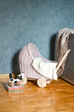 Плетеная кукольная коляска Low PINK с толкачкой