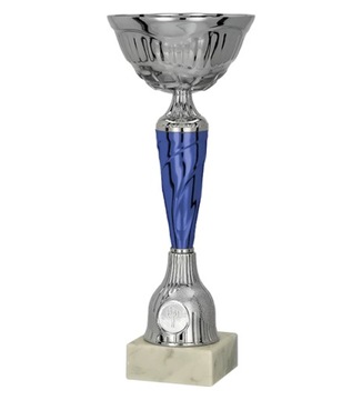 Puchar metalowy srebrno-niebieski 20cm