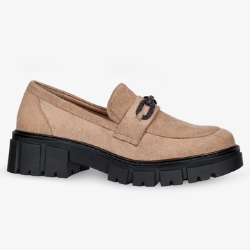 ТУФЛИ ЖЕНСКИЕ НА ПЛАТФОРМЕ С ДЕКОРАТИВНОЙ ПРЯЖКОЙ, БЕЖЕВЫЕ, НОВЫЕ, размер 39