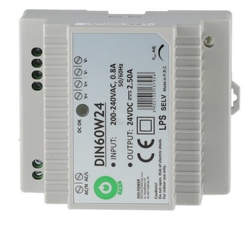 БЛОК ПИТАНИЯ СВЕТОДИОДОВ ДЛЯ POS-ИНТЕРФОНА НА DIN-РЕЙКЕ 2.5А 60Вт 24В