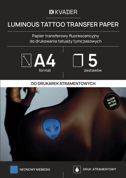 A4 PAPIER FOLIA DO TATUAŻE ŚWIECĄCE W CIEMNOŚCI DO DRUKAREK ATRAMENTOWYCH
