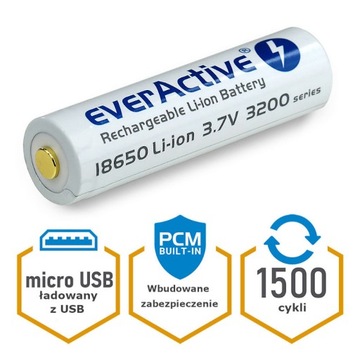 Аккумулятор microUSB 18650, 3200 мАч, заряжается от USB