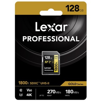 Lexar SDXC 128 ГБ Professional 1800x UHS-II U3 ​​(180/270 МБ/с)