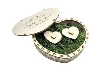 Деревянная шкатулка для обручальных колец, гравировка свадебное СЕРДЦЕ