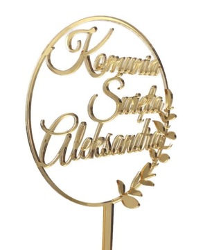 Топпер к первому причастию с именем, золотой, на торт, Святое Причастие, ИМЯ, золотое зеркало