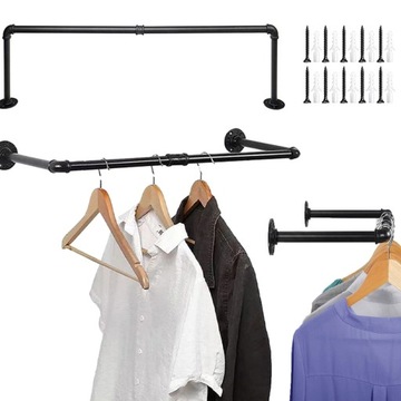 PÓŁKA ŚCIENNY METAL WIESZAK NA UBRANIA DRĄŻEK LOFT RETRO SOLIDNY RURA 80CM